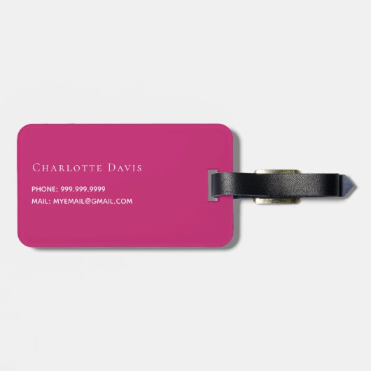 Étiquette À Bagage Initiales en monogramme blanc rose chaud (Dos horizontal)