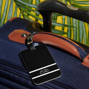 Étiquette À Bagage Initiales en monogramme noir blanc