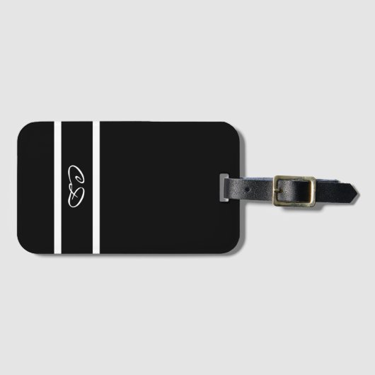 Étiquette À Bagage Initiales en monogramme noir blanc (Devant Horizontal)