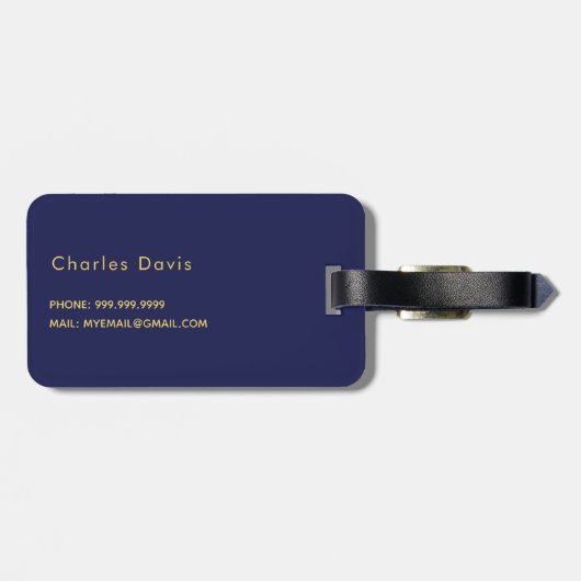 Étiquette À Bagage Initiales en or bleu marine (Dos horizontal)