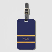Étiquette À Bagage Initiales en or bleu marine (Devant Vertical)