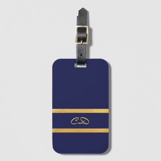 Étiquette À Bagage Initiales en or bleu marine (Devant Vertical)