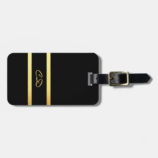 Étiquette À Bagage Initiales en or noir monogramme (Devant horizontal)