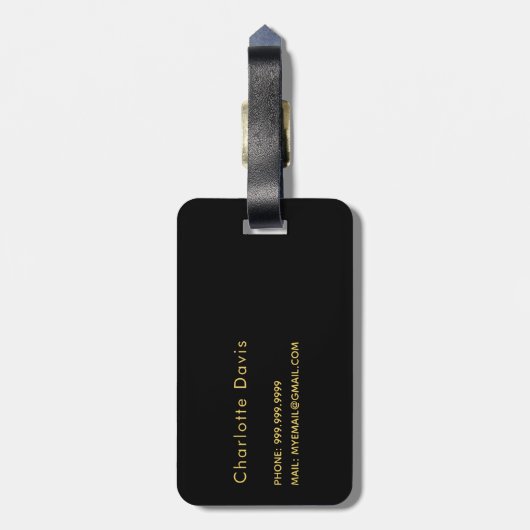 Étiquette À Bagage Initiales en or noir monogramme (Dos Vertical)