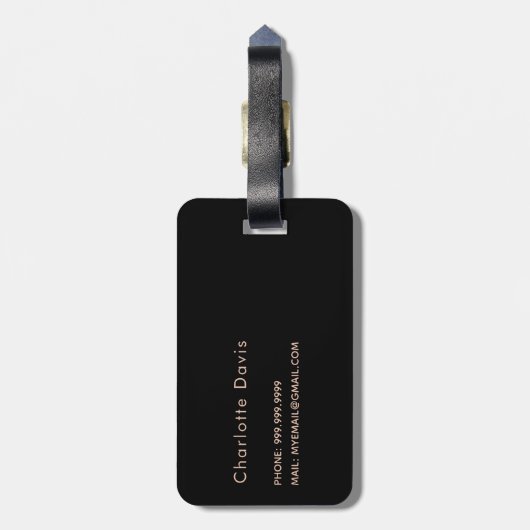 Étiquette À Bagage Initiales en or noir rose (Dos Vertical)