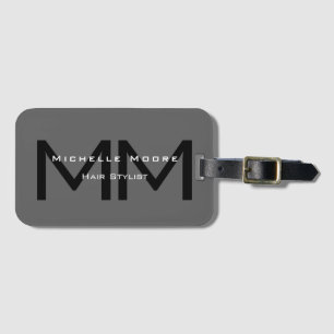 Étiquette À Bagage Initiales grises noires monogrammes Nom Occupation