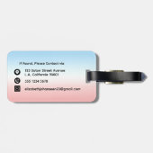 Étiquette À Bagage Initiales modernes Monogramme Bleu rose Blanc Dégr (Dos horizontal)