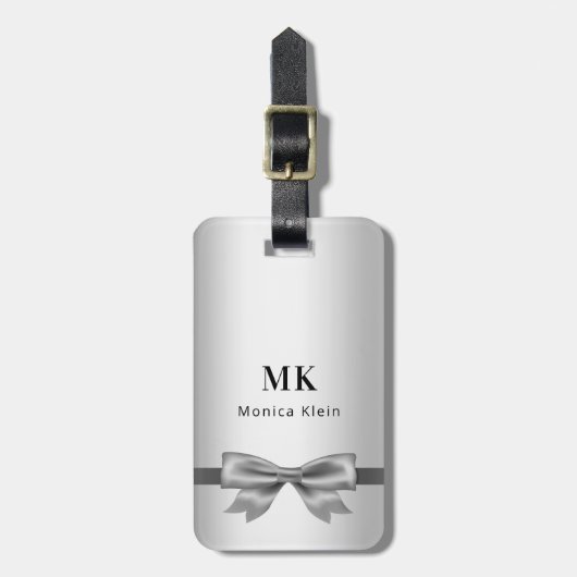 Étiquette À Bagage Initiales monogramme arc en argent élégant (Devant Vertical)