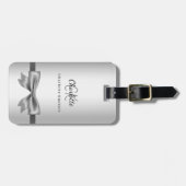 Étiquette À Bagage Initiales monogramme arc en argent élégant (Devant horizontal)