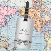 Étiquette À Bagage Initiales monogramme arc en argent élégant