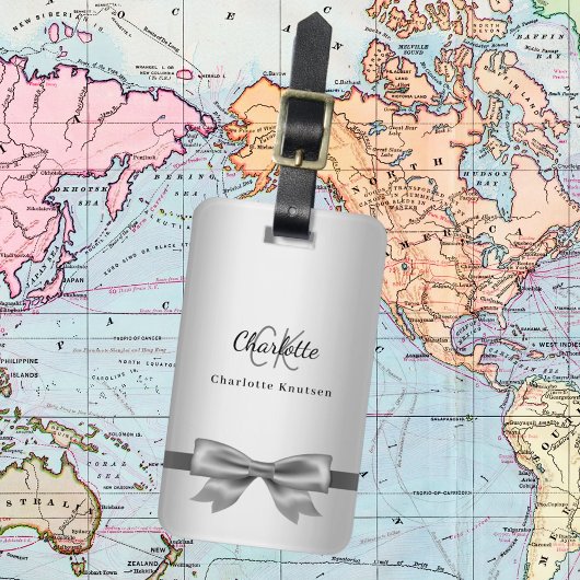 Étiquette À Bagage Initiales monogramme arc en argent élégant