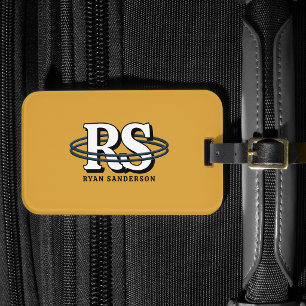 Étiquette À Bagage Initiales Monogramme Orbite Noire Toute Couleur ID