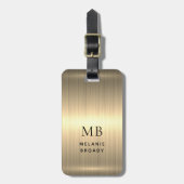 Étiquette À Bagage Initiales Monogrammées Métal Doré Élégant (Devant Vertical)