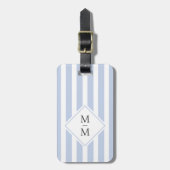 Étiquette À Bagage Initiales monogrammes bleu clair pâle rayures blan (Devant Vertical)