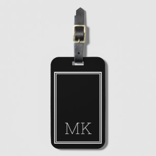 Étiquette À Bagage Initiales Monogrammes minimes modernes Cadre Noir