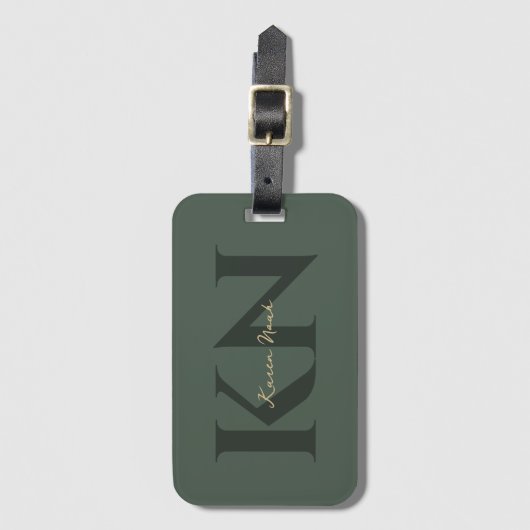 Étiquette À Bagage Initiales Monogrammes modernes Vert foncé Professi (Devant Vertical)