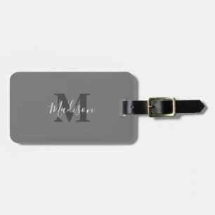 Étiquette À Bagage Initiales Monogrammes Nom personnalisé Gris Blanc 