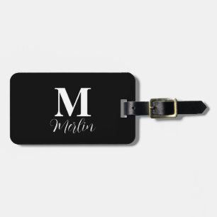 Étiquette À Bagage Initiales Monogrammes Nom personnalisé Noir Blanc 