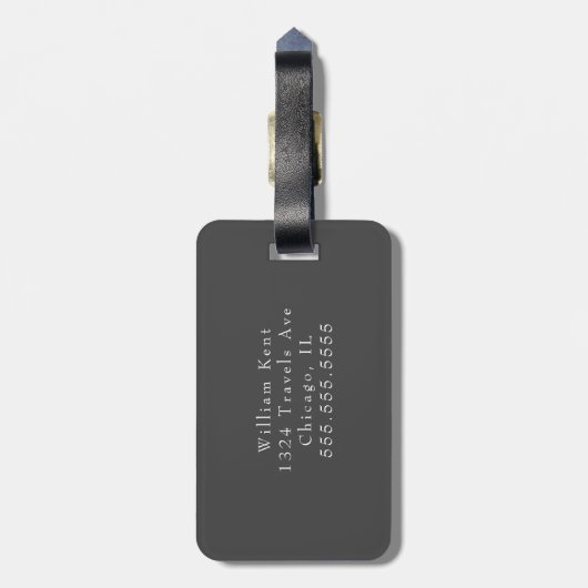 Étiquette À Bagage Initiales Monogrammes + Nom Simple et propre gris  (Dos Vertical)