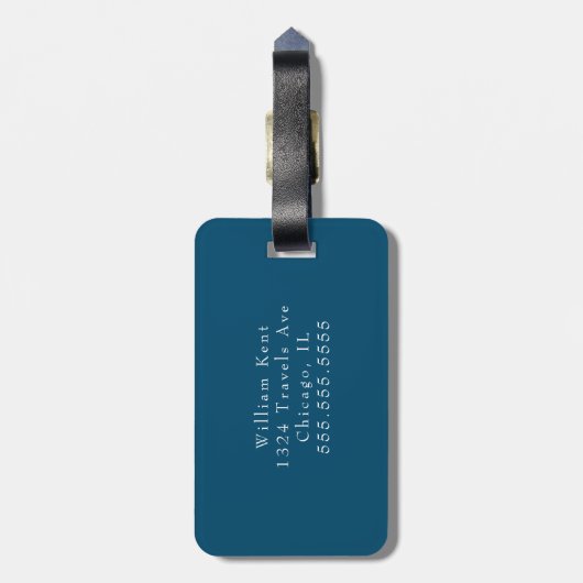 Étiquette À Bagage Initiales Monogrammes + Nom Simple Moderne Bleu fo (Dos Vertical)