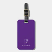 Étiquette À Bagage Initiales Monogrammes + Nom Simple Moderne Violet (Devant Vertical)