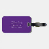 Étiquette À Bagage Initiales Monogrammes + Nom Simple Moderne Violet (Dos horizontal)