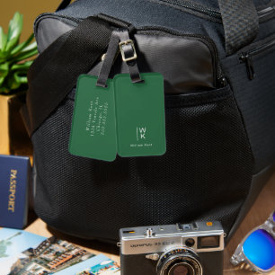 Étiquette À Bagage Initiales Monogrammes + Nom Simple & Propre Vert f