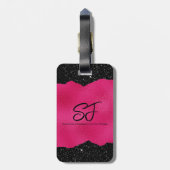 Étiquette À Bagage Initiales Monogrammes sur Parties scintillant rose (Dos Vertical)