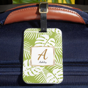 Étiquette À Bagage Initiales personnalisables feuilles verts