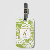 Étiquette À Bagage Initiales personnalisables feuilles verts (Devant Vertical)