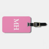Étiquette À Bagage Initiales simples en rose solide Monogramme Filles (Devant horizontal)