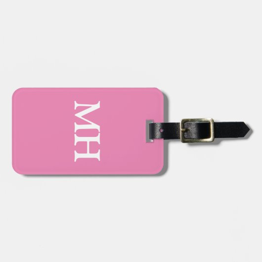 Étiquette À Bagage Initiales simples en rose solide Monogramme Filles (Devant horizontal)