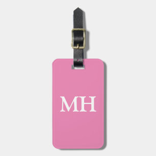 Étiquette À Bagage Initiales simples en rose solide Monogramme Filles