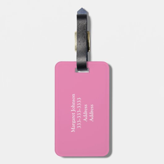 Étiquette À Bagage Initiales simples en rose solide Monogramme Filles (Dos Vertical)