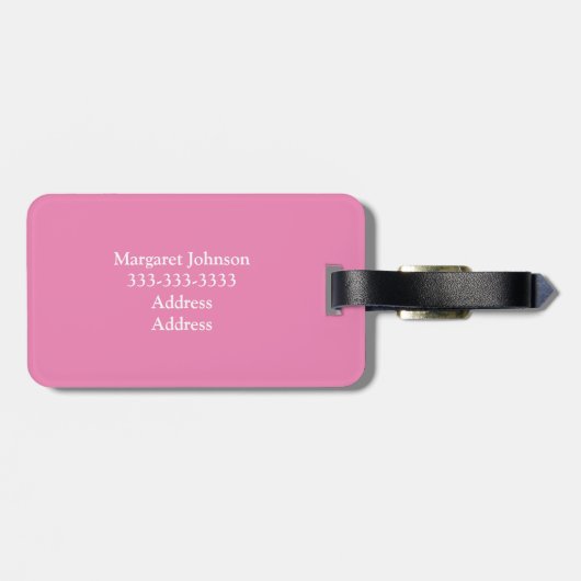 Étiquette À Bagage Initiales simples en rose solide Monogramme Filles (Dos horizontal)