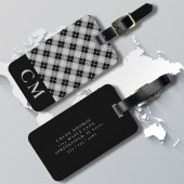 Étiquette À Bagage Initiales simples modernes en carton noir monogram