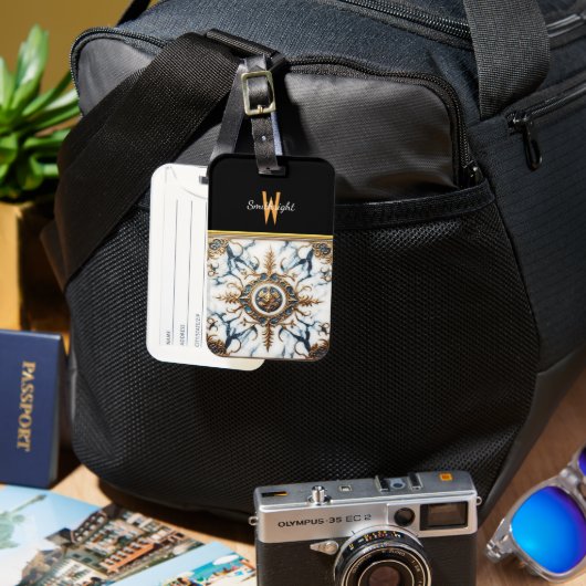 Étiquette À Bagage Inlay en marbre doré (Recto & Verso)