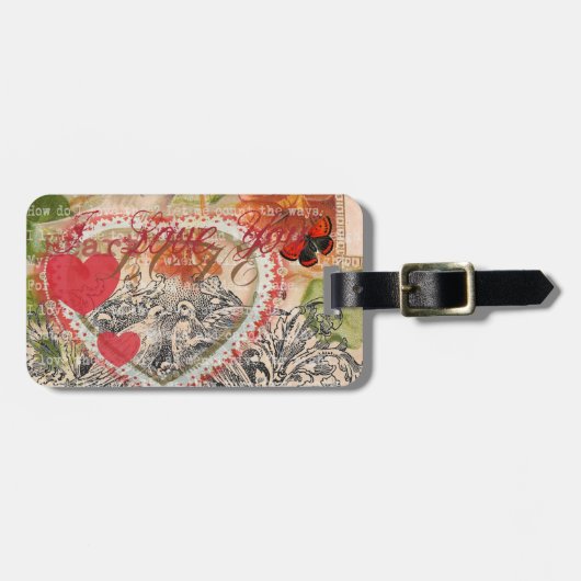 Étiquette À Bagage Inséparables Heart Red Art Collage (Devant horizontal)