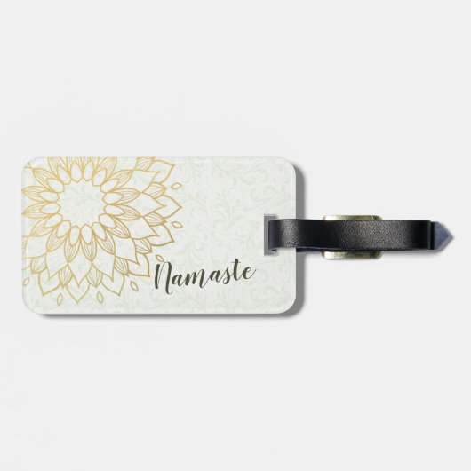 Étiquette À Bagage Instructeur de méditation Yoga Gold Mandala Fleurs (Dos horizontal)