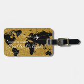 Étiquette À Bagage International Chic World Gold Travel (Devant horizontal)