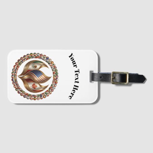 Étiquette À Bagage International Unity Flame with World Flags Emblem  (Devant Horizontal)