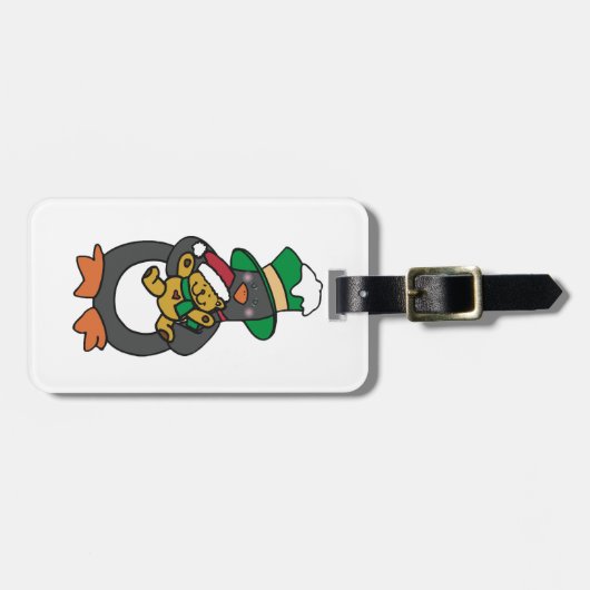 Étiquette À Bagage Irish Penguin Holding Christmas Teddy Bear (Devant horizontal)