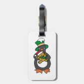 Étiquette À Bagage Irish Penguin Holding Christmas Teddy Bear (Dos Vertical)