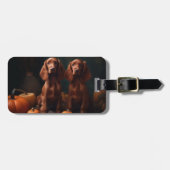 Étiquette À Bagage Irlandais Red Setter Chiot Automne Citrouille de p (Devant horizontal)