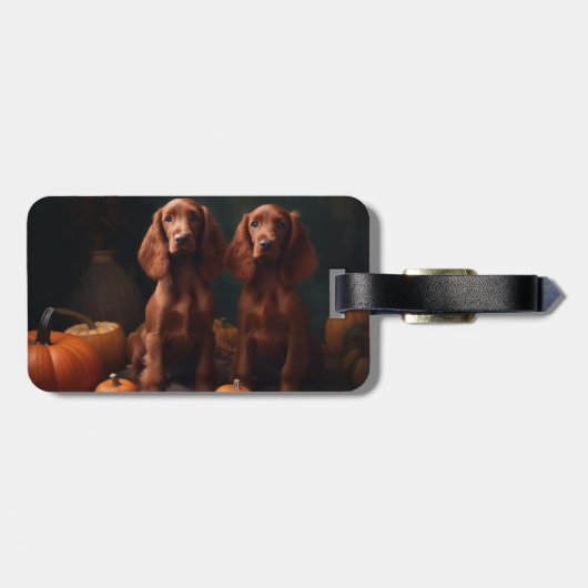 Étiquette À Bagage Irlandais Red Setter Chiot Automne Citrouille de p (Dos horizontal)