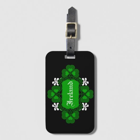 Étiquette À Bagage Irlande Shamrock national fleur blanche Nom person (Devant Vertical)