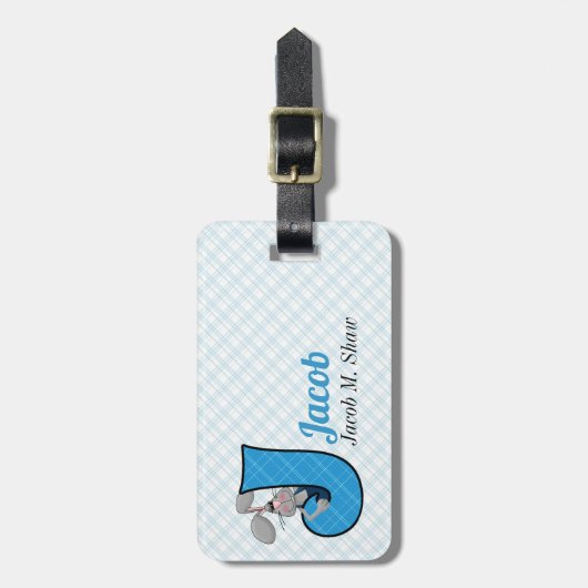 Étiquette À Bagage J pour Jackrabbit Boys Monogramme en bleu (Devant Vertical)