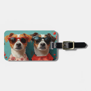 Étiquette À Bagage Jack Russell avec roses de cœur pour la Saint-Vale