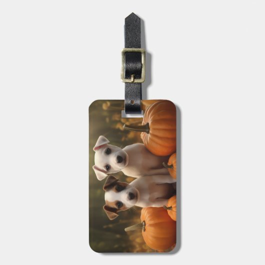 Étiquette À Bagage Jack Russell Puppy Automne Citrouille de plaisir (Devant Vertical)