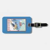 Étiquette À Bagage Jackson Hole, skieur du Wyoming et tram (Devant horizontal)